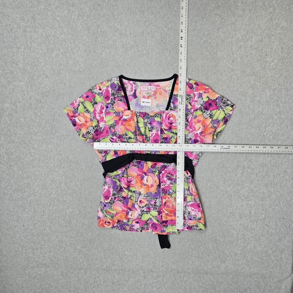 Koi Women Scrub Top S Pink Floral Mock Wrap Coquettecore Button PO#1462 - Picture 7 of 10